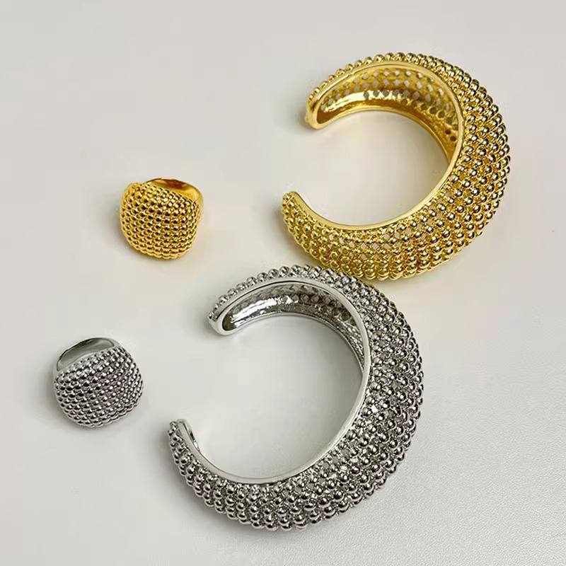 Luxury Bead Texture Open Cuff  - Minimalist Ring Stackable ulasan dan harga