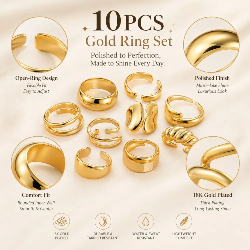 Women's 10PCS 18K Gold Plated  - Minimalist Ring Stackable ulasan dan harga