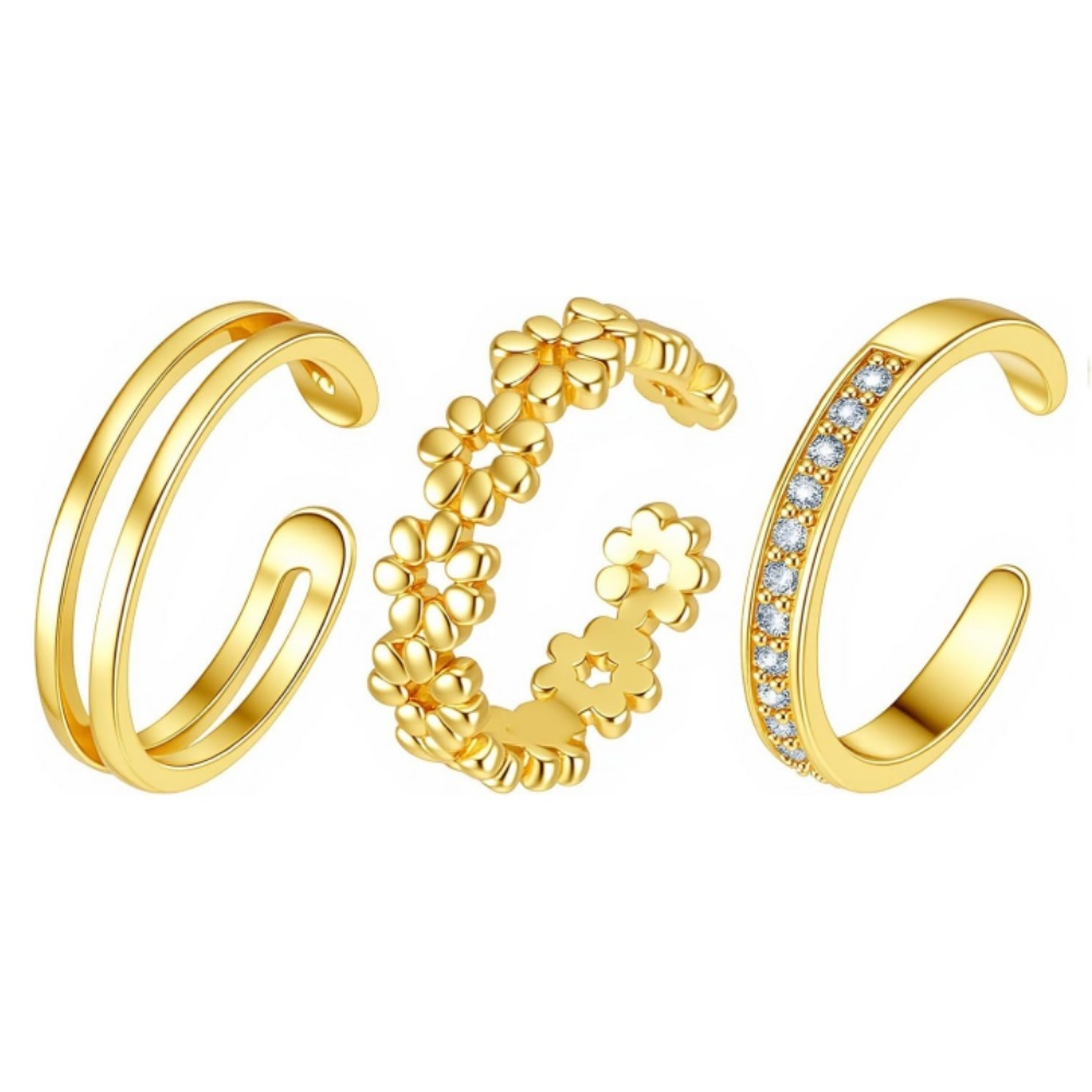 3Pcs Gold Open Adjustable Ring - Minimalist Ring Stackable ulasan dan harga
