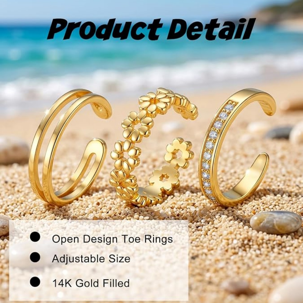 3Pcs Gold Open Adjustable Ring - Minimalist Ring Stackable ulasan dan harga