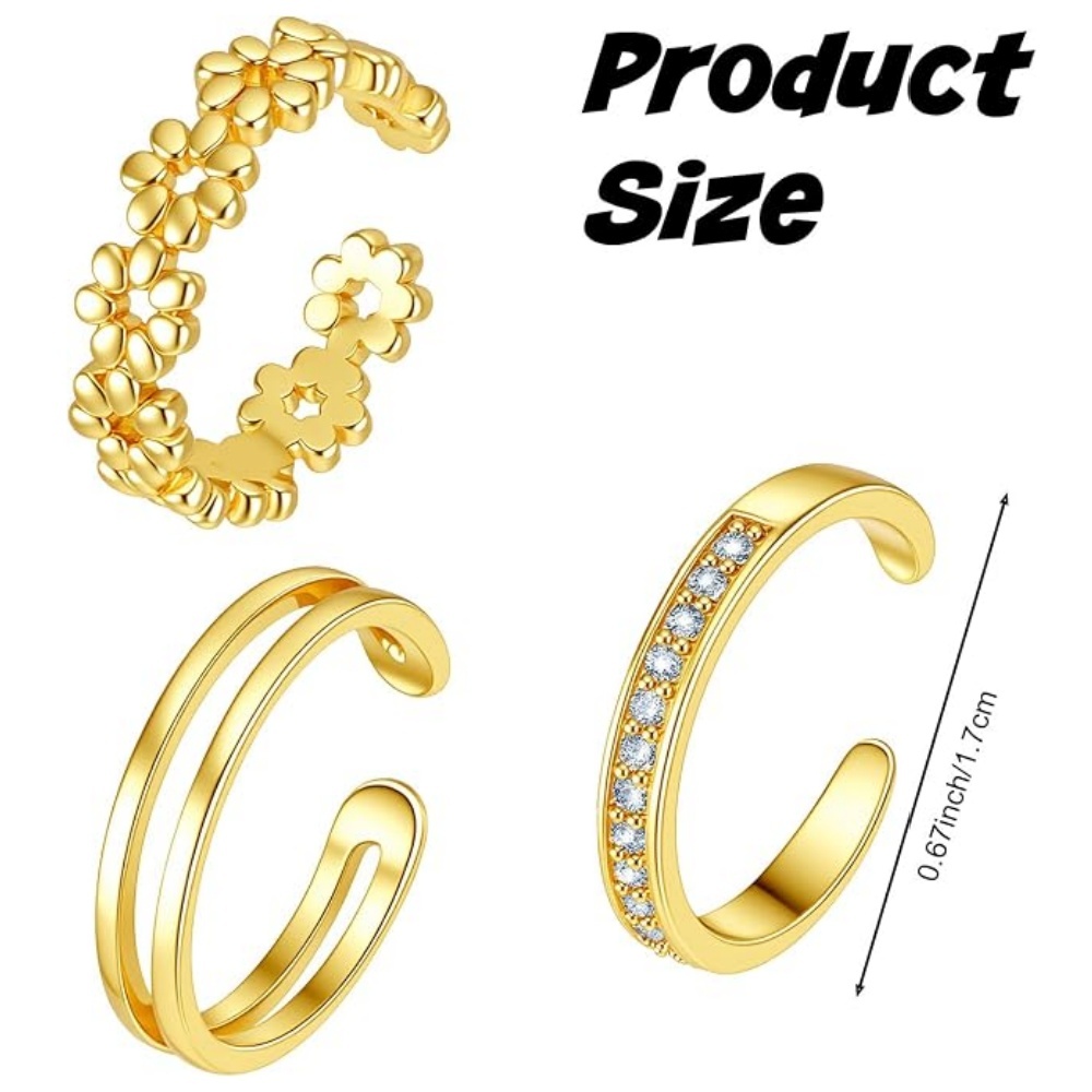 3Pcs Gold Open Adjustable Ring - Minimalist Ring Stackable ulasan dan harga