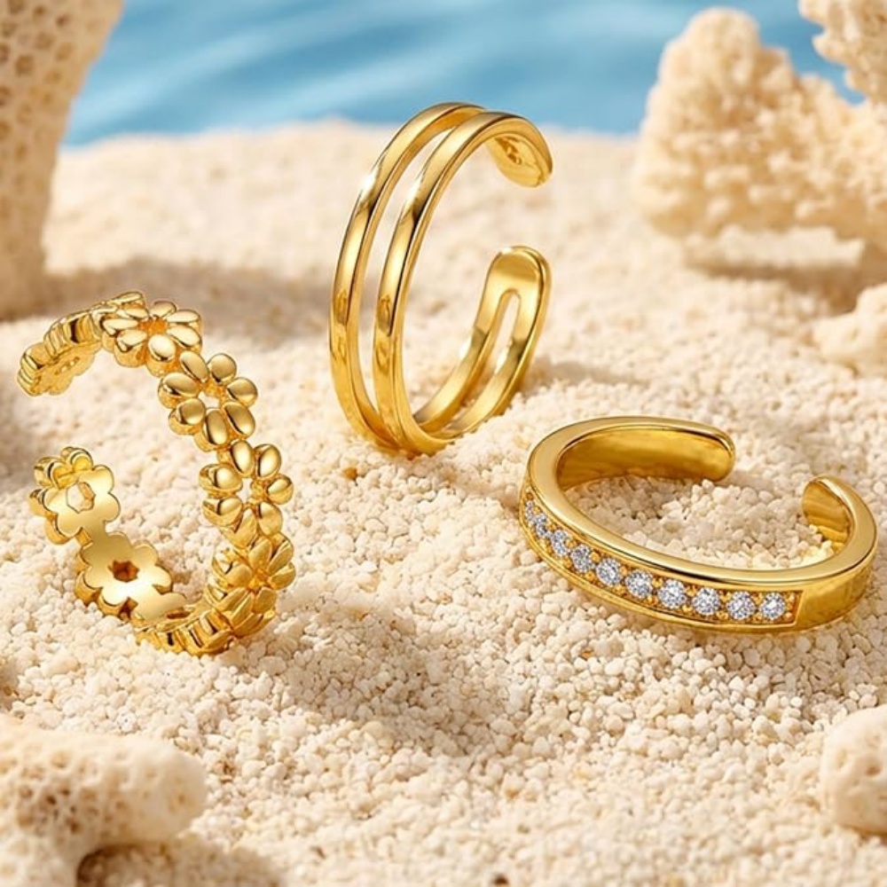 3Pcs Gold Open Adjustable Ring - Minimalist Ring Stackable ulasan dan harga