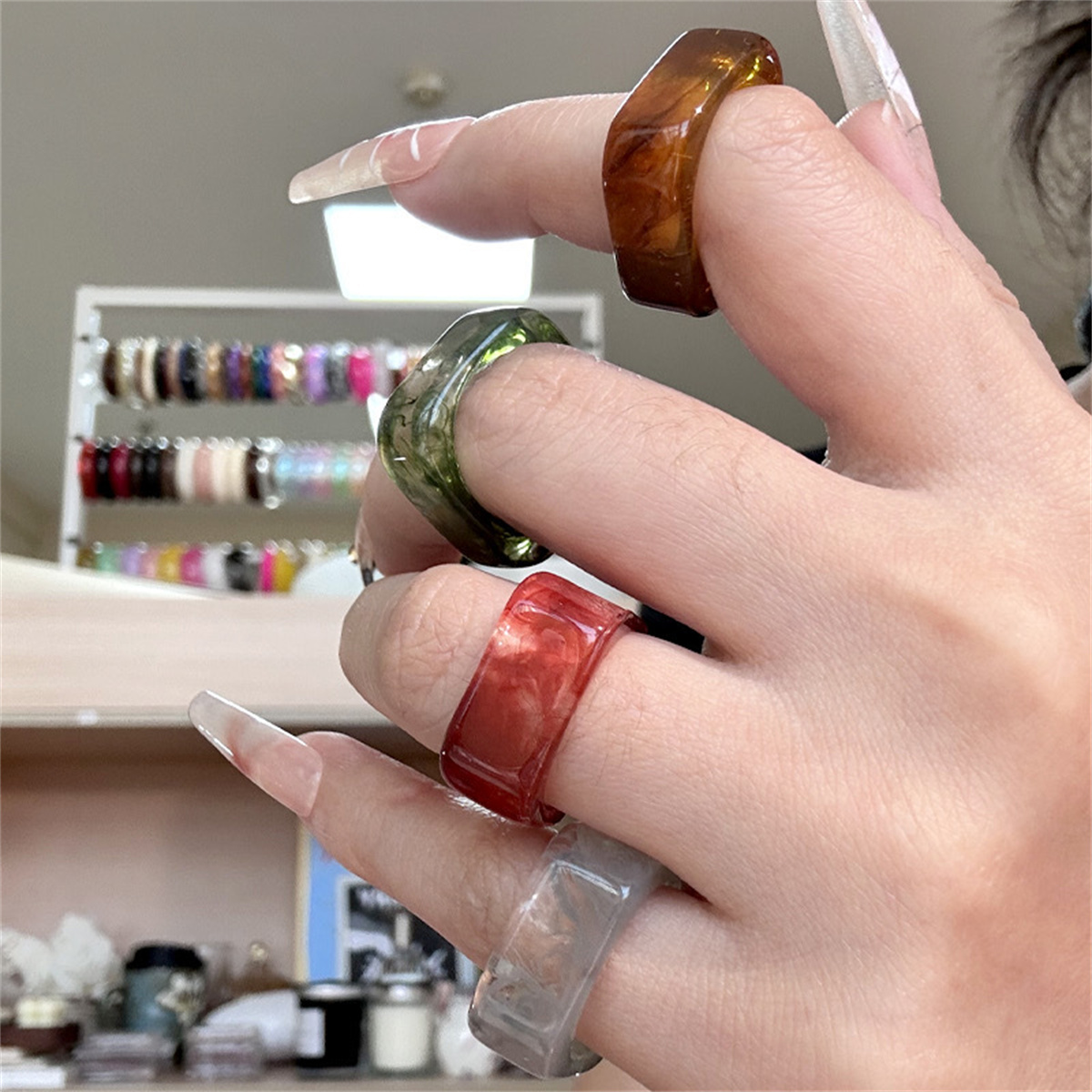 Square Resin Rings Aesthetic A - Minimalist Ring Stackable ulasan dan harga
